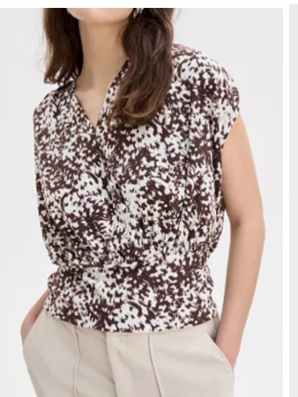 INC Brown Cream Abstract Print Surplice Blouse XL